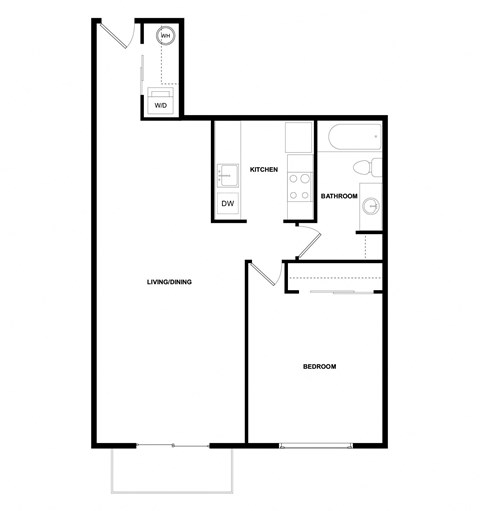 Floor plan for 1 bed, 1 bath, 828 sqft